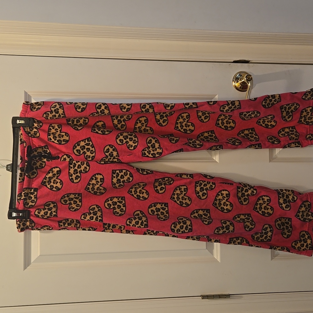 SO Cheetah Pajamas Pants S Pull On Fleece Heart Animal Print Pink Mcbling PJ